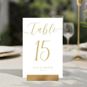 Números de mesa dourados para casamento - Modelo de números de mesa imprimível e editável no Canva - Sinalização minimalista para casamento - Números de mesa, placas de números de mesa - Faça você mesmo