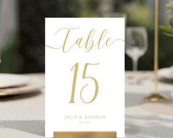 Números de mesa dorados Plantilla de números de mesa para bodas Imprimible Editable Canva Señalización minimalista para bodas números de mesa letreros de números de mesa hazlo tú mismo