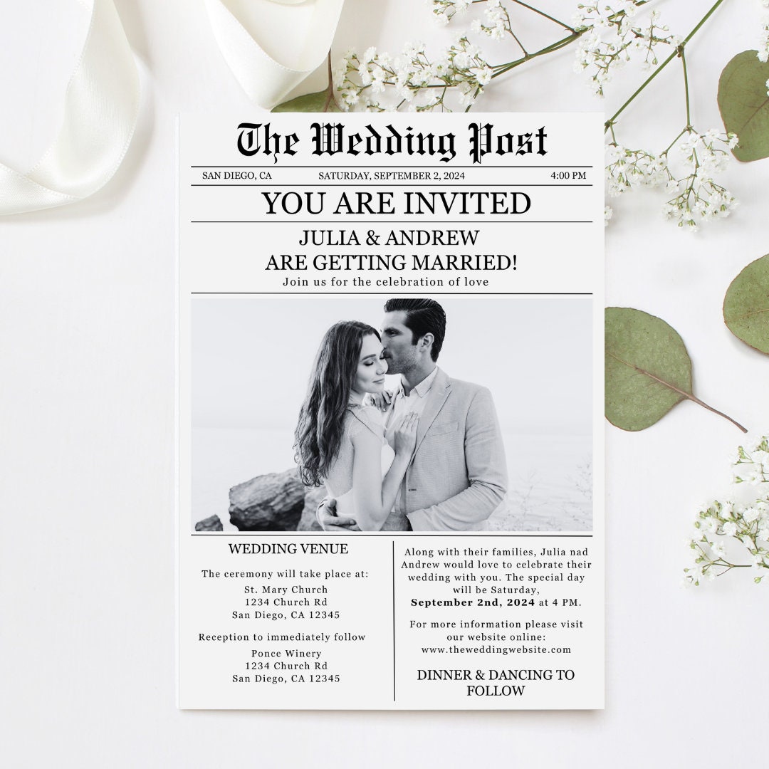 Wedding Newspaper Invitation Template Editable Newspaper - Etsy