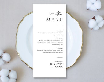 Minimalist Wedding Menu Template Wedding Dinner Menu Printable Place Cards Place Card Template Reception Menu Wedding Menu Cards For Wedding
