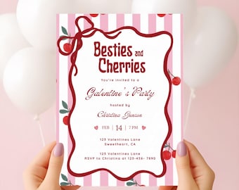 Cherry Galentines Invite Template, Galentines Party Invitation With Cherries, Cherries and Besties Valentines Day Invitation, Galentine Gift