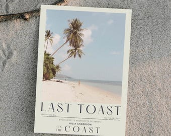 Last Toast On The Coast Bachelorette Beach Bachelorette Party Invitation and Itinerary Template, Vintage Poster Invitation