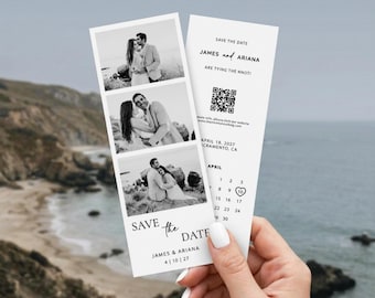 Photo Strip Save The Date Template, Photo Booth Save The Date Polaroid, Unique Save The Date Magnet, Photo Strip Wedding Invitation Portrait