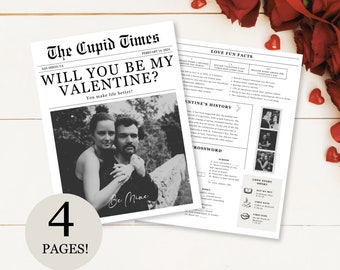 Valentines Newspaper Template Canva Valentines Day Newspaper Template Valentines Day Gift Will You Be My Valentine Cupid Valentine Newspaper