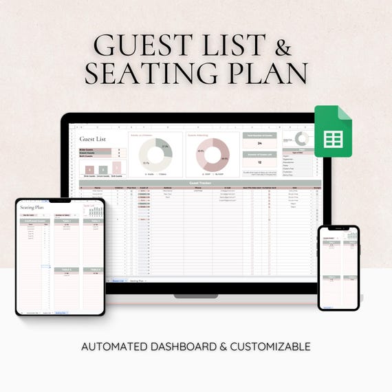 Guest List and Seating Plan Tracker, Wedding Seating Chart Wedding Checklist Spreadsheet Google Sheets Planner Wedding Guest List Template