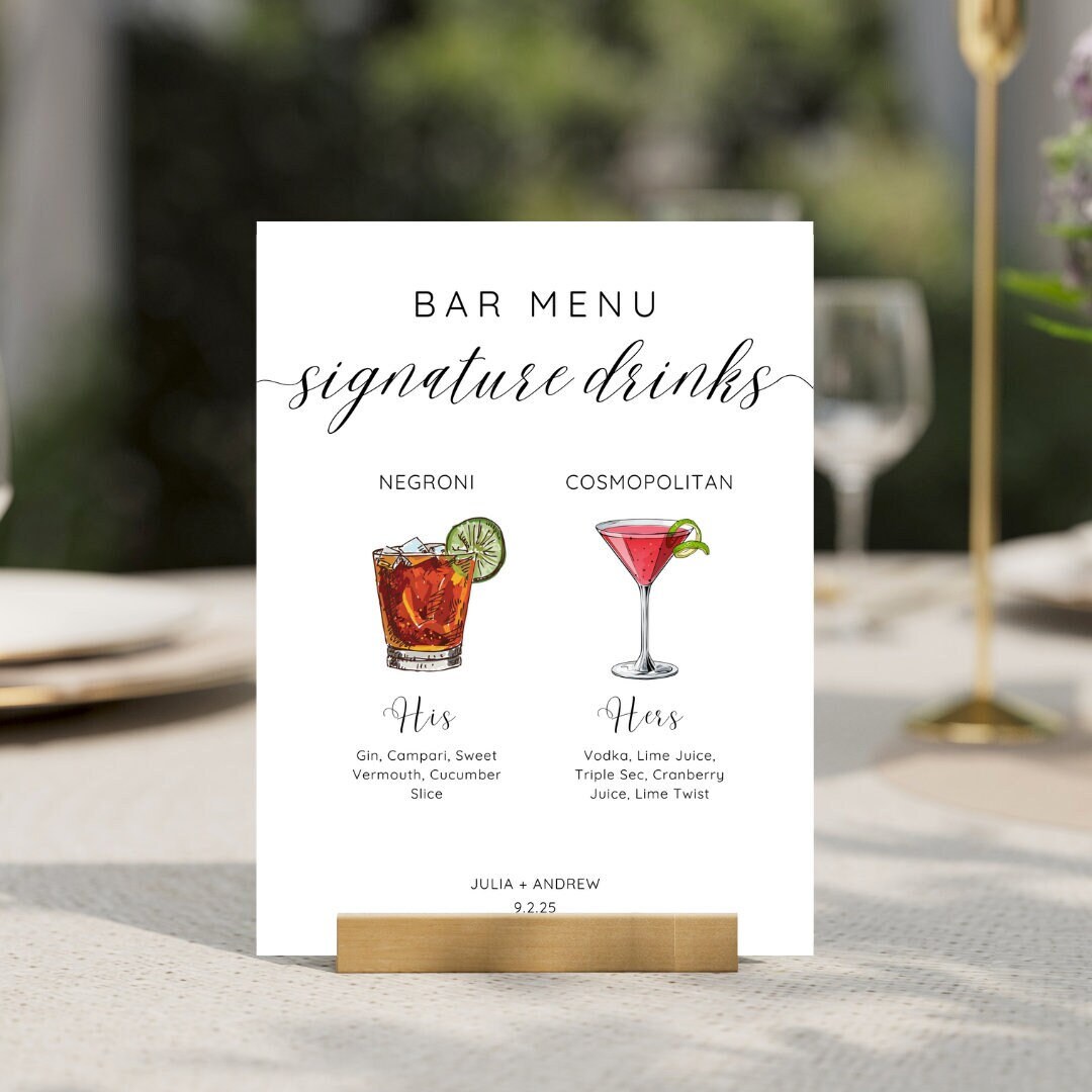 Signature Drink Sign, Signature Cocktail Sign, Open Bar Menu, Signature ...