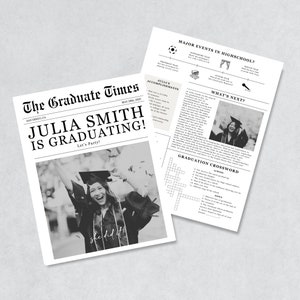Editable Graduation Newspaper Template Graduation Gifts Graduation Party Decorations Graduation Party Favors Grad Party Invitations Canva