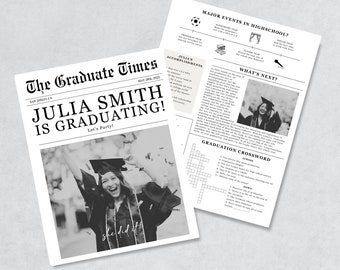 Editable Graduation Newspaper Template Graduation Gifts Graduation Party Decorations Graduation Party Favors Grad Party Invitations Canva