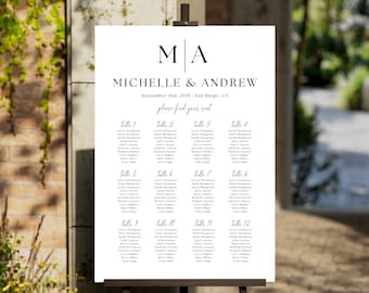 Wedding Seating Chart Template, Monogram Wedding Seating Chart Sign, Wedding Seating Chart Board, Large Seating Chart, Wedding Table Numbers