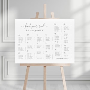 Alphabetical Seating Chart Template,  Wedding Seating Chart, Minimalist Seating Chart Wedding, Editable Alphabetized Seating Chart Sign