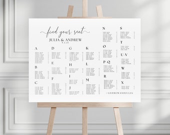 Alphabetical Seating Chart Template,  Wedding Seating Chart, Minimalist Seating Chart Wedding, Editable Alphabetized Seating Chart Sign