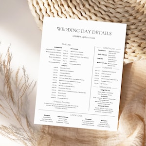 Day of Wedding Timeline Schedule Editable Wedding Day Template Wedding Party Timeline Bridal Party Schedule Download Wedding Day Timeline