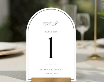 Plantilla editable de números de mesa para bodas Imprescindibles para bodas Números de mesa arqueados Números de mesa para la recepción de bodas Números de mesa de estilo Old Money para bodas