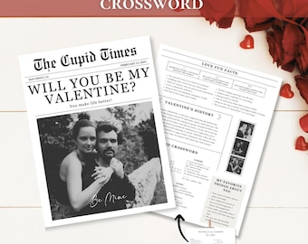 Valentines Newspaper Template Canva Valentines Day Newspaper Template Valentines Day Gift Will You Be My Valentine Cupid Crossword Puzzle