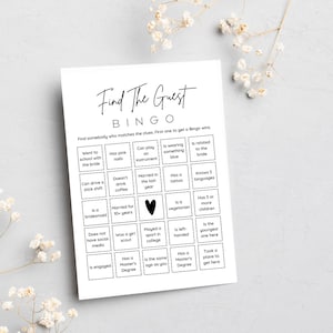 Encuentra el juego de bingo invitado, bingo de despedida de soltera, bingo de novia minimalista, tarjetas de bingo imprimibles, juego de despedida de soltera, juegos de despedida de soltera