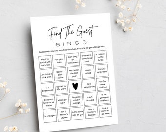Find The Guest Bingo Game, Bridal Shower Bingo, Minimalist Bridal Bingo, Printable Bingo Cards, Wedding Shower Game, Bridal Shower Games