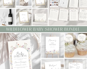 Wildflower Baby Shower Bundle, Baby In Bloom Sign Bundle, Wildflowers Baby Shower Invitation Baby In Bloom Welcome Sign, Baby Shower Games