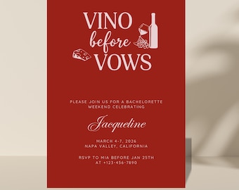 Vino Before Vows Bachelorette Party Invitation Template, Editable Winery Bachelorette Invitation Template, Vino Before Vows Bach Party
