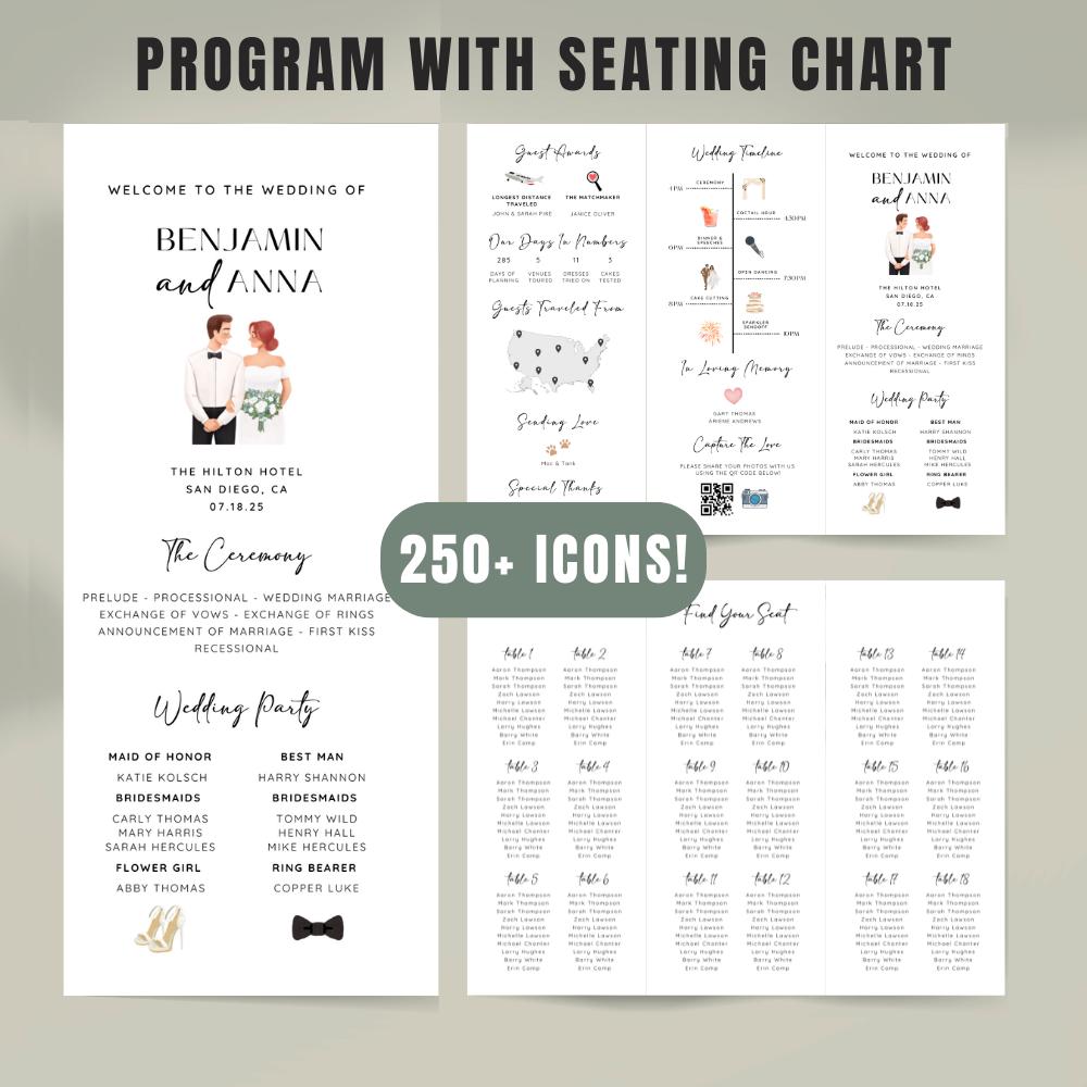 Trifold Wedding Program Template With Wedding Seating Chart Template Ceremony Program Wedding Day Timeline Wedding Itinerary Wedding Icons