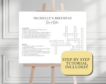 Plantilla personalizada de crucigrama de cumpleaños, crucigrama de cumpleaños personalizado para disfrutar mientras se resuelve, juego imprimible de Canva con crucigrama gigante de cumpleaños
