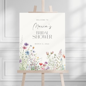Blumen Brautdusche Willkommensschild mit Wildblumen Brautdusche Beschilderung, Liebe ist in Blüte Brautdusche Vorlage, Wildblumen Willkommensschild
