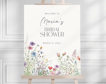 Floral Bridal Shower Welcome Sign With Wildflower Bridal Shower Signage, Love Is In Bloom Bridal Shower Template, Wildflower Welcome Sign