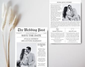 Wedding Newspaper Save The Date Template, Editable Newspaper Template, Printable Wedding Infographic, Newspaper Wedding Save The Date Photo