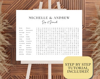 Custom Wedding Word Search Template, Personalized Sip and Solve Bridal Shower Word Search, Wedding Puzzle Giant Word Search Printable Canva