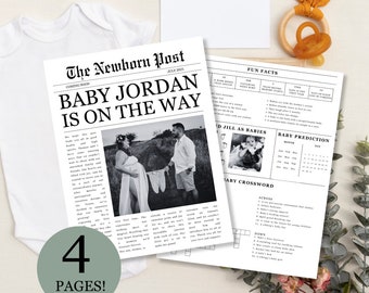 Baby Announcement Newspaper Pregnancy Announcement Newspaper Baby Announcement Template in Canva, Baby Shower Newspaper Template Download