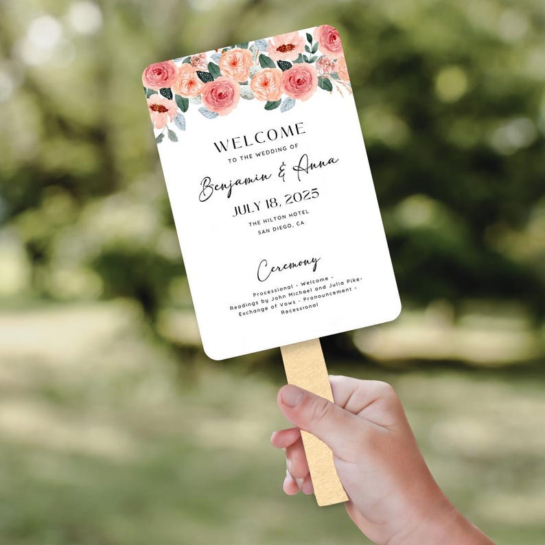 Floral Wedding Program Fan Template Wedding Fans With Wedding Timeline ...