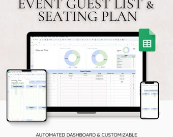 Event Guest List and Seating Plan Tracker, Wedding Seating Chart Event Plannning Spreadsheet Google Sheets Event Planner Spreadsheet