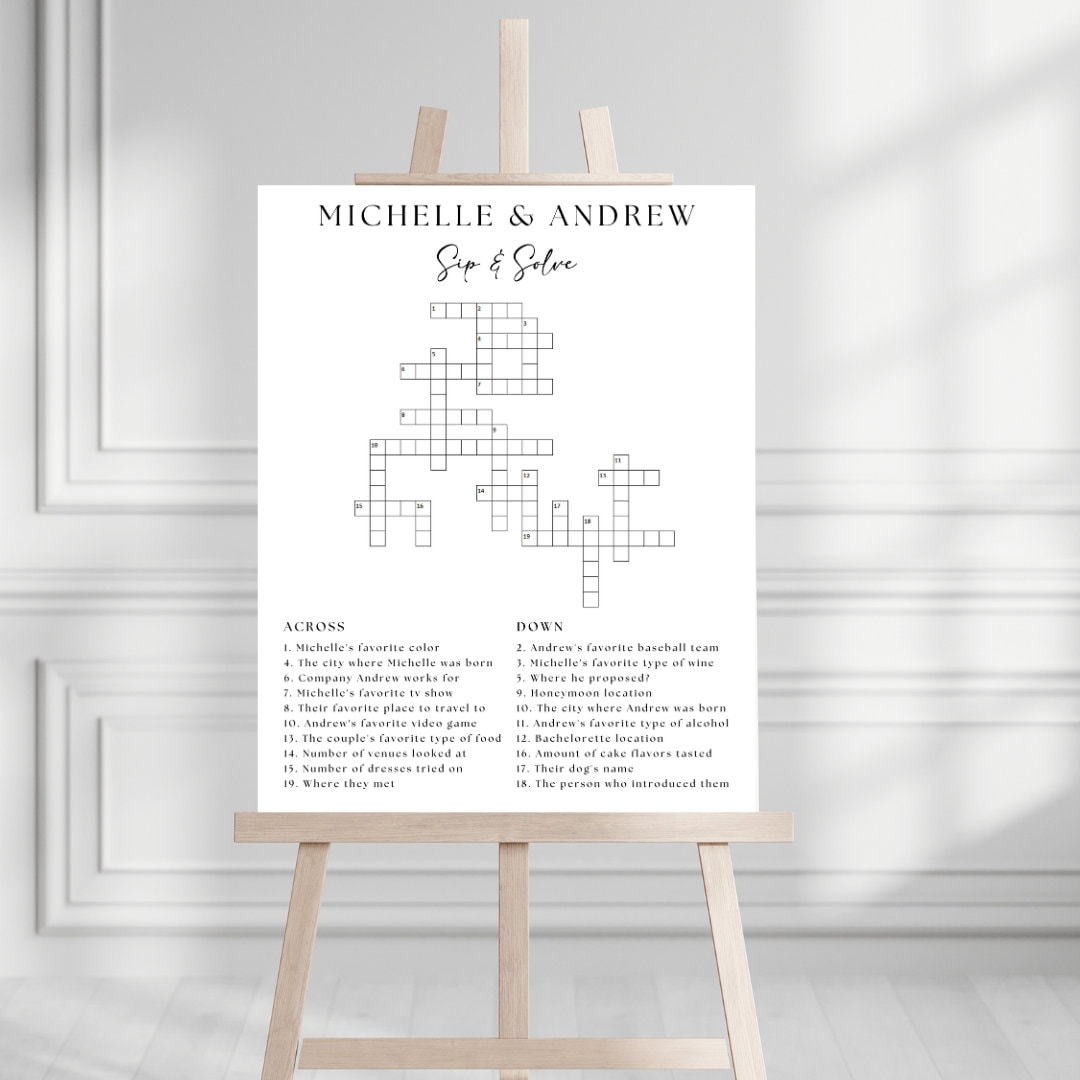 Custom Wedding Crossword Puzzle Template Personalized Sip and Etsy