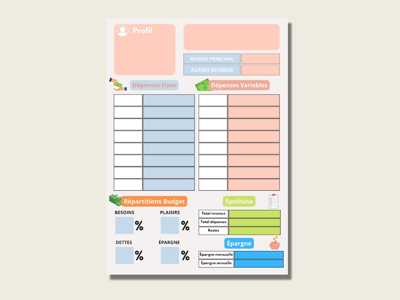Fiche budget mensuel à imprimer, Planificateur budgétaire mensuel