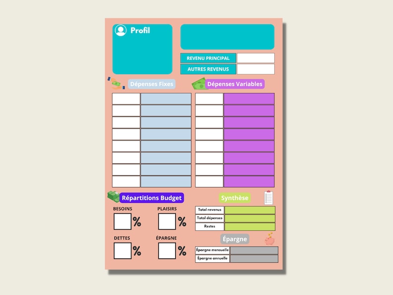 Fiche budget mensuel à imprimer, Planificateur budgétaire mensuel