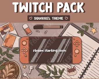 Animated Squirrel Lofi Gaming Desk Switch Twitch Overlays and Scenes- Stream Starting, Be Right Back, Stream Ending, Just Chatting, Gameplay