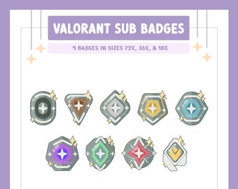 Valorant Rank Badges (9 Pack) for Twitch, YouTube, Discord | Streaming Bit Badges, Twitch Badges, Cute Sub Badges, Cheap Sub Badges