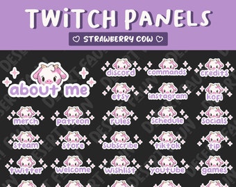 Cute Strawberry Cow Panels for Twitch