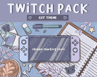 Animated Cat Lofi Gaming Desk Switch Twitch Overlays and Scenes - Stream Starting, Be Right Back, Stream Ending, Just Chatting, Gameplay