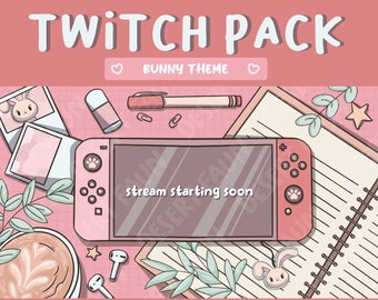 Animated Bunny Lofi Gaming Desk Switch Twitch Overlays and Scenes - Stream Starting, Be Right Back, Stream Ending, Just Chatting, Gameplay