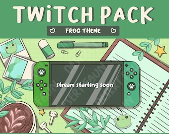 Animated Frog Lofi Gaming Desk Switch Twitch Overlays and Scenes - Stream Starting, Be Right Back, Stream Ending, Just Chatting, Gameplay