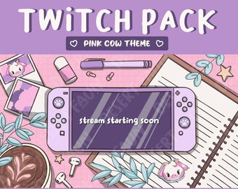 Animated Cow Lofi Gaming Desk Switch Twitch Overlays and Scenes - Stream Starting, Be Right Back, Stream Ending, Just Chatting, Gameplay