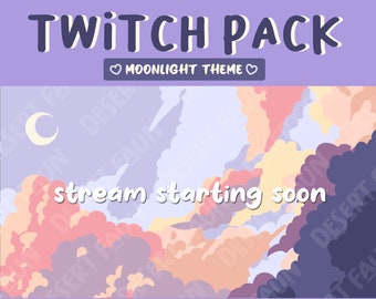 Animated Moonlight Fairy Clouds Twitch Overlays and Scenes - Stream Starting, Be Right Back, Stream Ending, Just Chatting, Gameplay