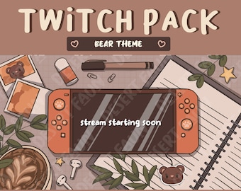 Animated Bear Lofi Gaming Desk Switch Twitch Overlays and Scenes - Stream Starting, Be Right Back, Stream Ending, Just Chatting, Gameplay