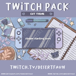 Animated Cat Lofi Gaming Desk Switch Twitch Overlays and Scenes - Stream Starting, Be Right Back, Stream Ending, Just Chatting, Gameplay