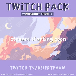 Animated Moonlight Fairy Clouds Twitch Overlays and Scenes - Stream Starting, Be Right Back, Stream Ending, Just Chatting, Gameplay