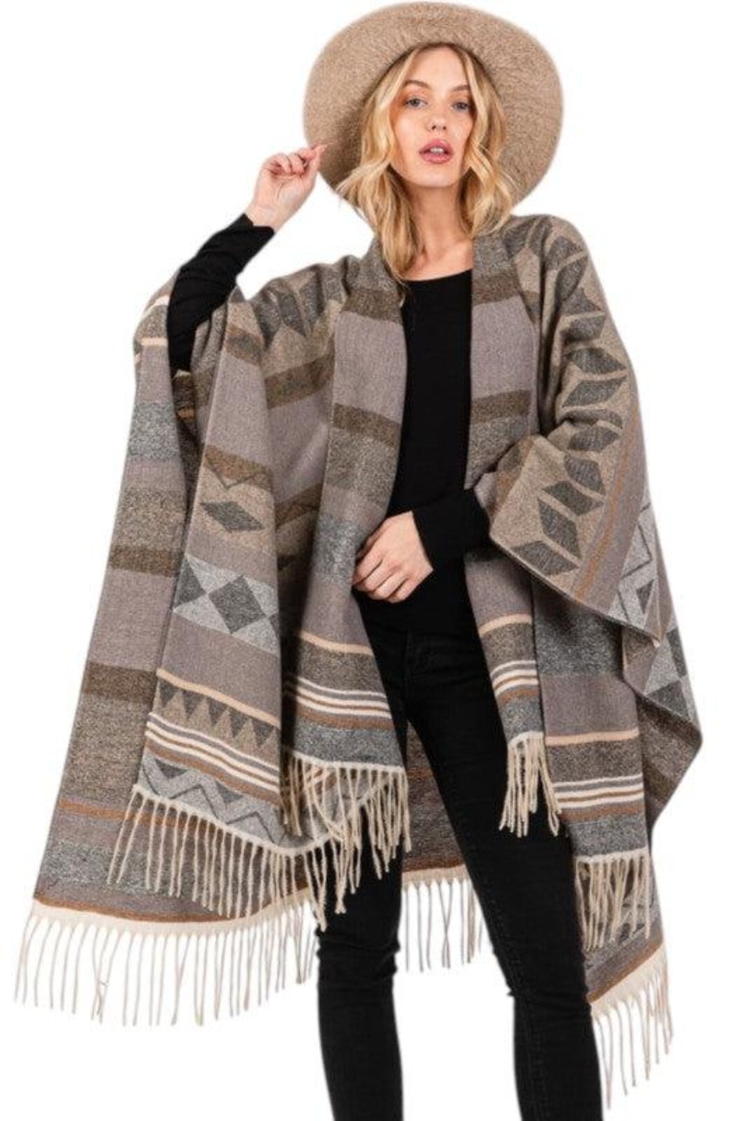 Aztec Pattern Fringe Ruana Cardigan Warp Scarf - Etsy