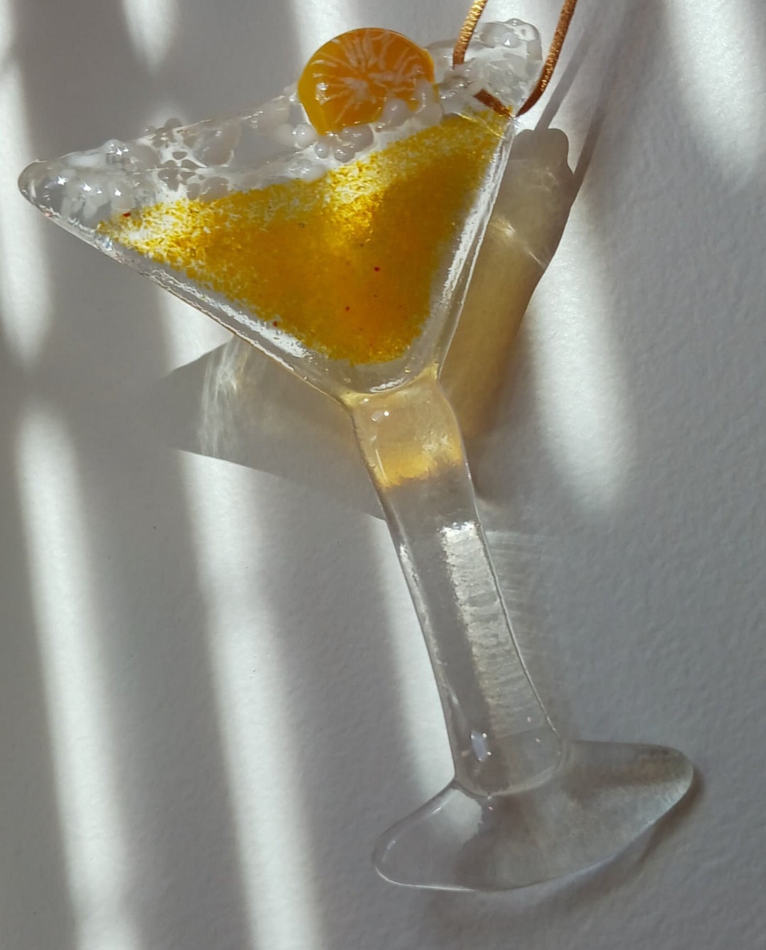 Fused Glass Martini Ornaments Lemon Drop, Dirty With Olive, Espresso or