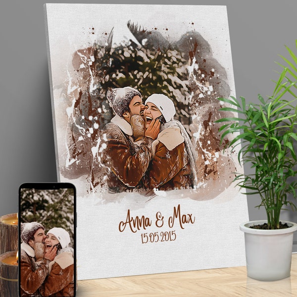 WATERCOLOR Style Personalized Canvas Digital Painting PORTRAIT Photo Gift Anniversary Birthday Valentine's Day Gift Ideas Photo Print