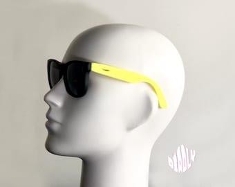 Gafas de sol Wayfarer Baruffaldi en negro azabache y amarillo neón 1980 NEU