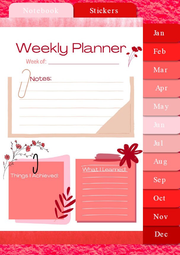 Red Digital Daily Planner Weekly Planner With Digital Stickers - Etsy